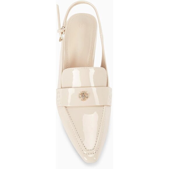 💫 Women Cream Slingback Kitten Heel Pointed Toe Pumps Ankle Buckle Dress Shoes - Picture 8 of 8